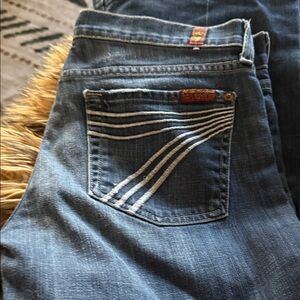 7 For All Mankind Dark Blue Skinny Jeans with White Pocket Stitching